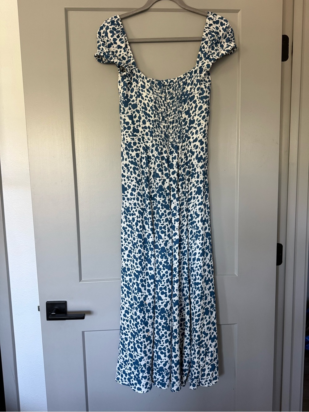 Reformation Sienne Blue and White Puff Sleeve Midi Dress Sz 4 - Picture 7 of 12